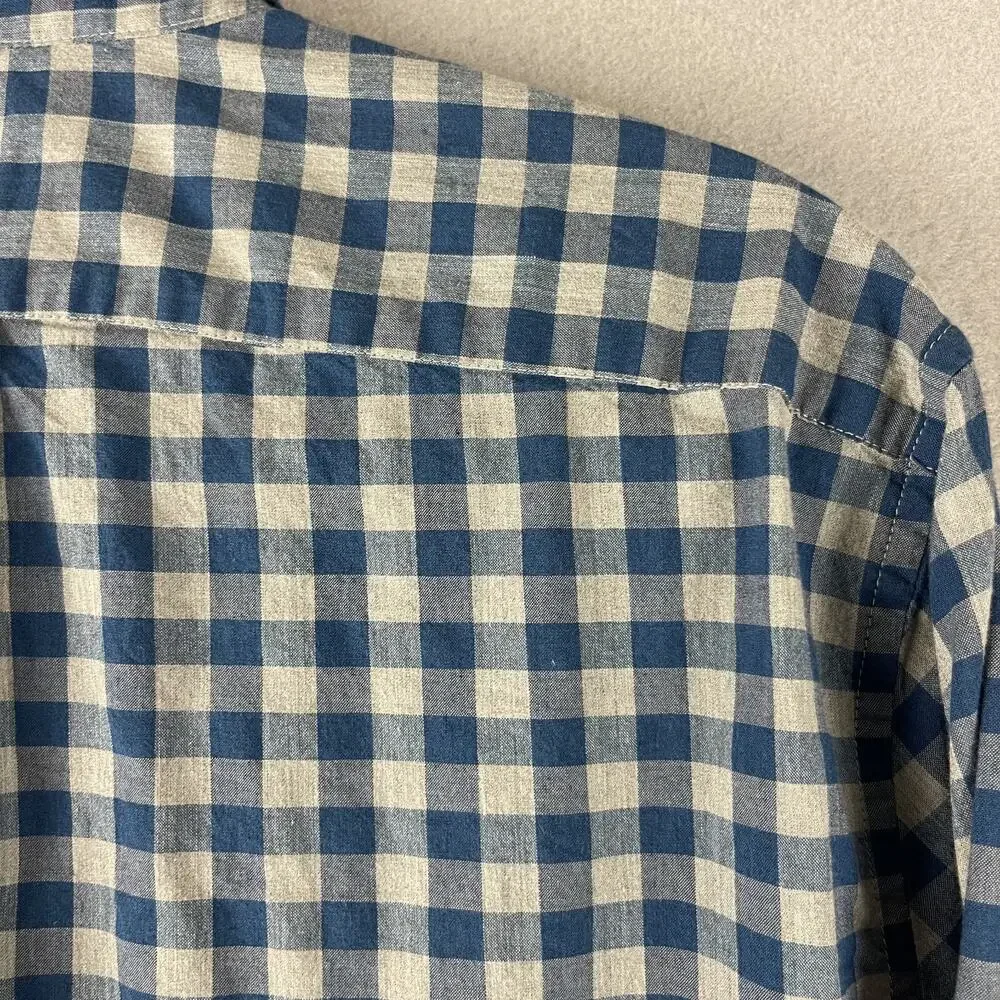 J Crew Shirt Mens Large Blue Check  Organic Cotton‎ Button Down Stretch Preppy